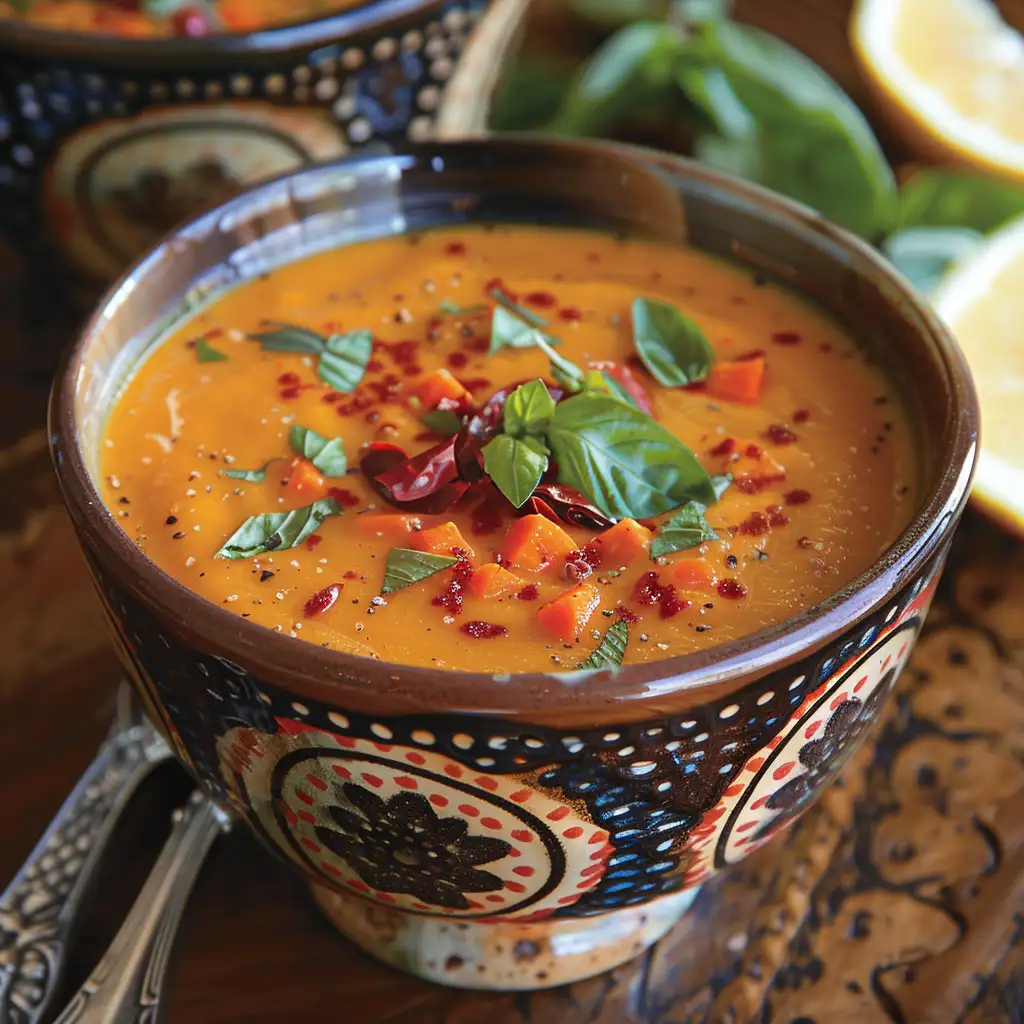 Moroccan Sweet Potato Soup with Chickpeas
