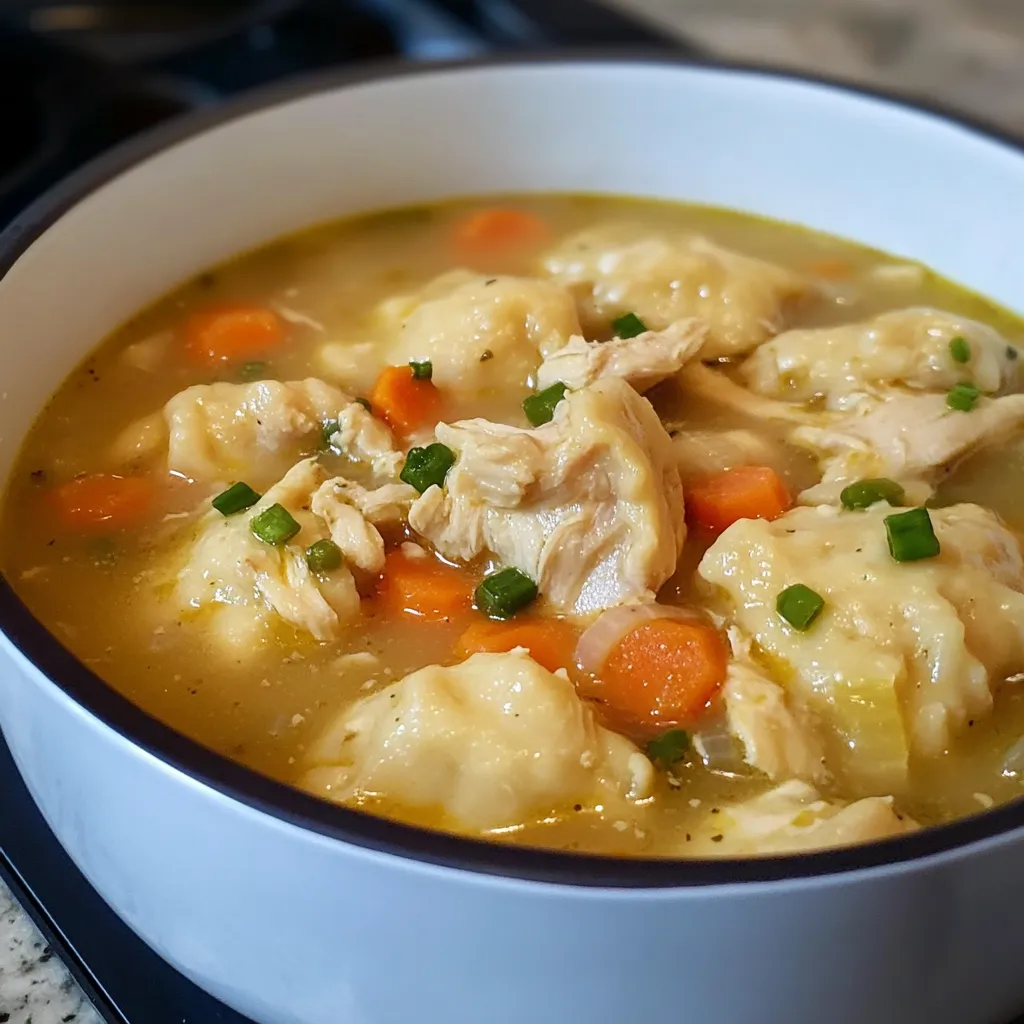 Chicken and Dumpling Soup served in a rustic bowl with garnished parsley – a warm and hearty comfort food perfect for any occasion.