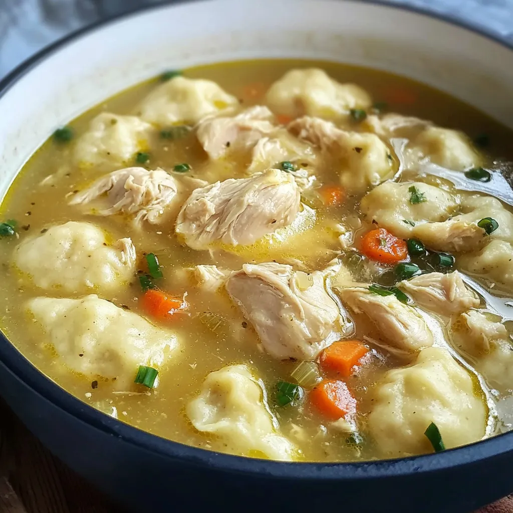 Chicken and Dumpling Soup served in a rustic bowl with garnished parsley – a warm and hearty comfort food perfect for any occasion.