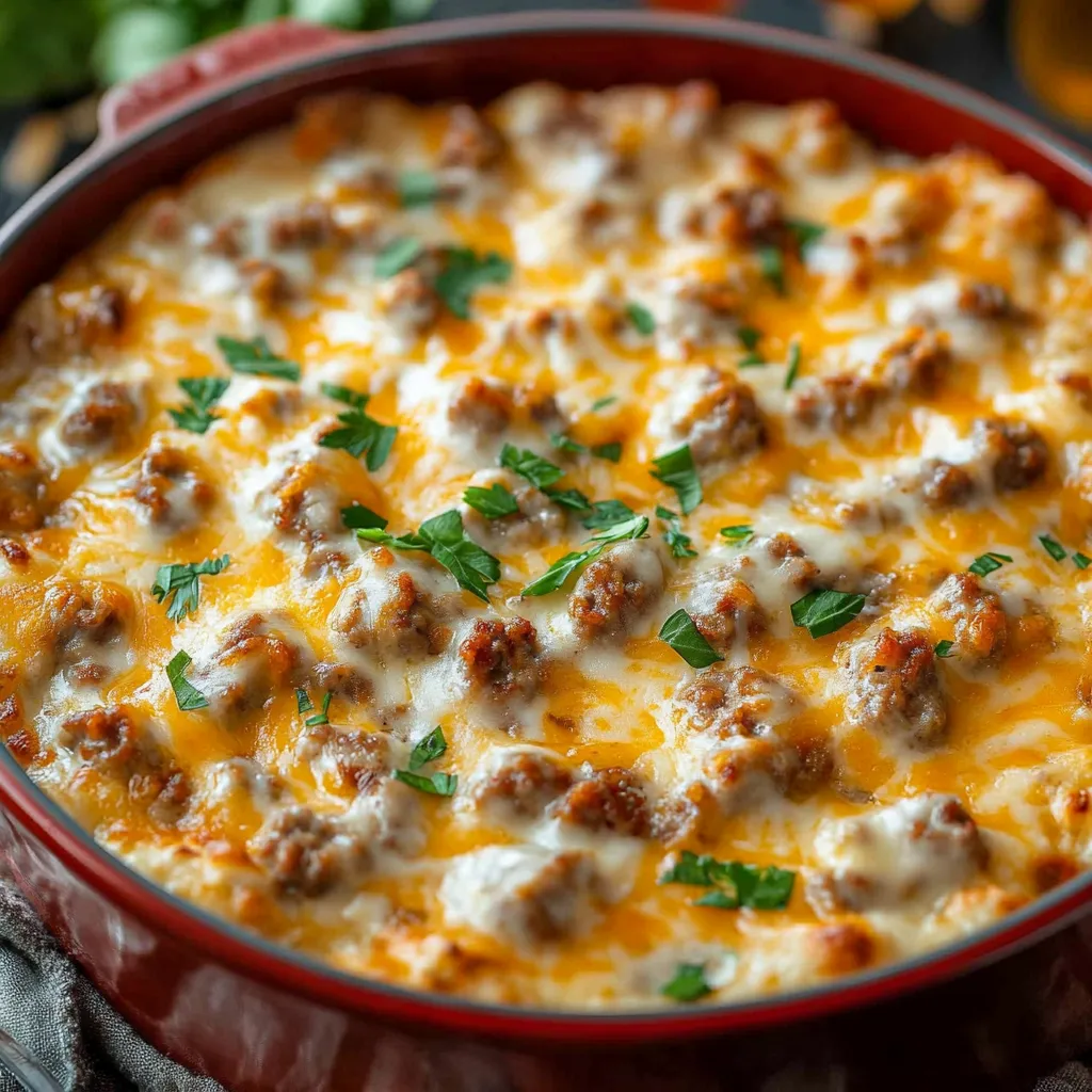 Hot Sausage Beer Cheese Dip served with tortilla chips and pretzels, garnished with fresh chives.