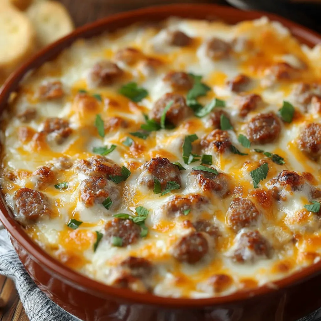 Hot Sausage Beer Cheese Dip served with tortilla chips and pretzels, garnished with fresh chives.