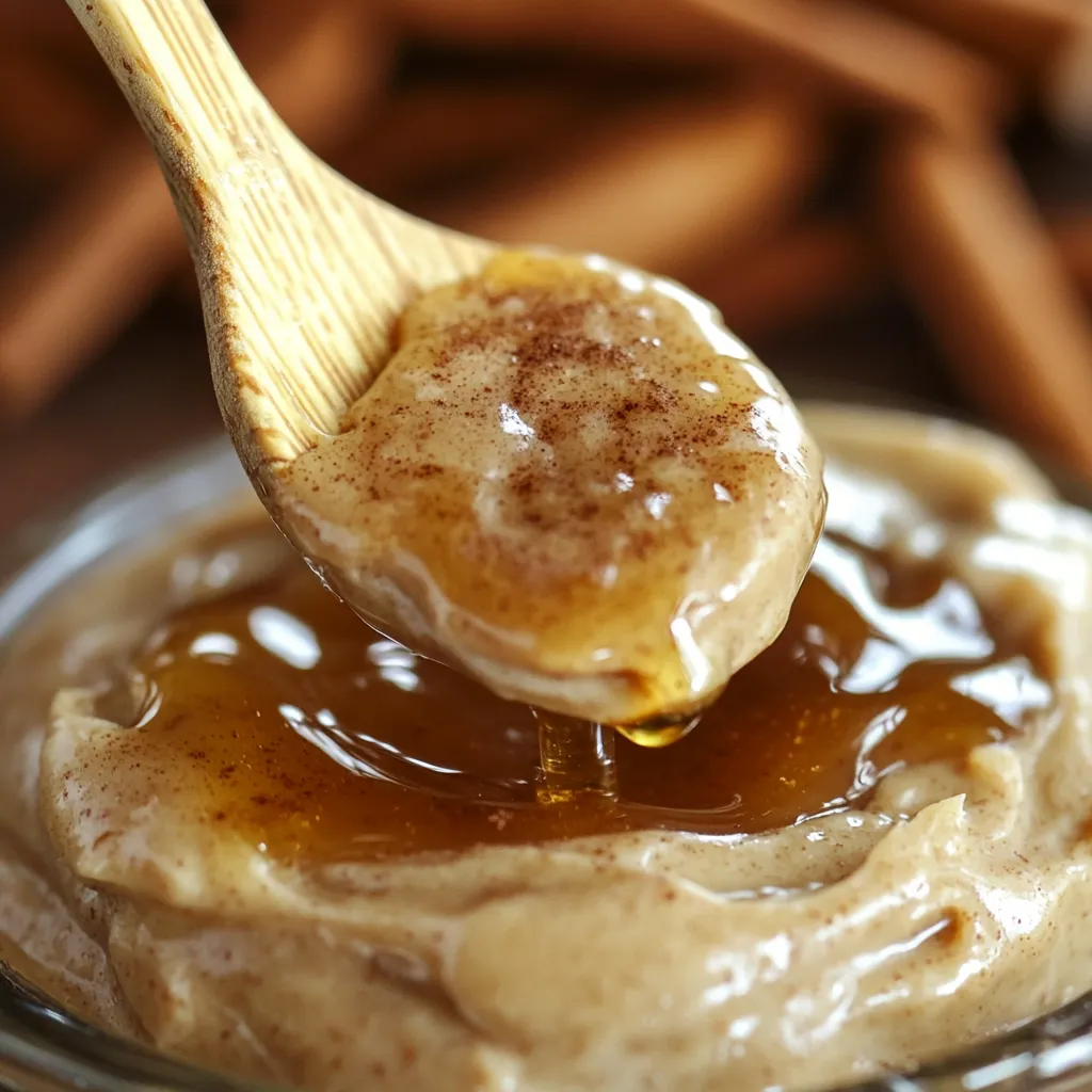 A dish of whipped cinnamon honey butter next to freshly baked rolls.