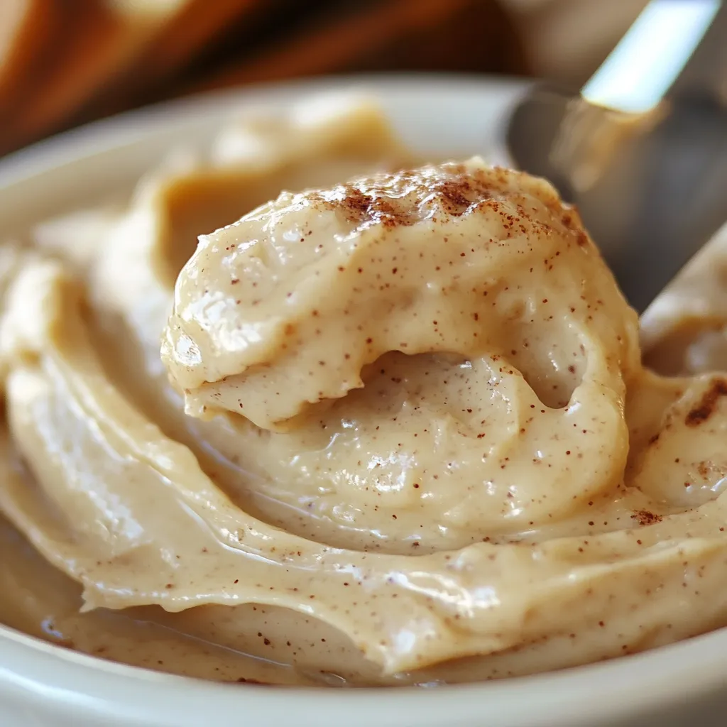 A dish of whipped cinnamon honey butter next to freshly baked rolls.