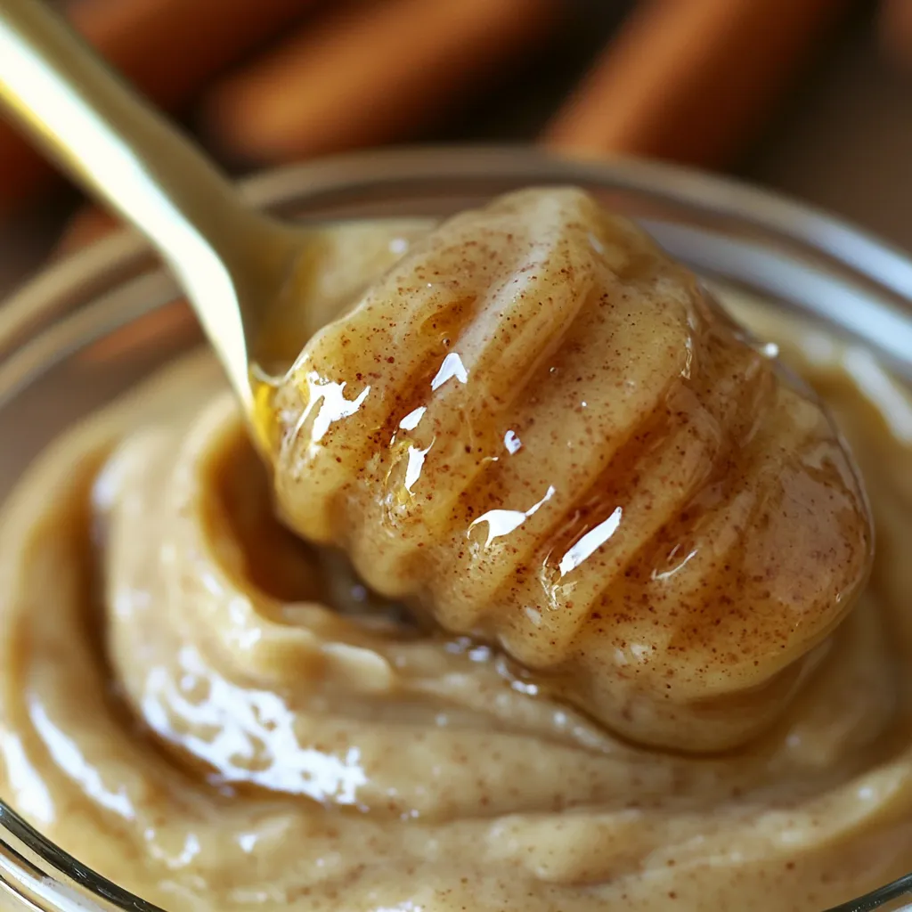 A dish of whipped cinnamon honey butter next to freshly baked rolls.