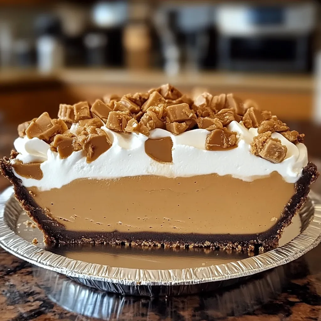 A slice of Amish Peanut Butter Cream Pie with a flaky crust, creamy peanut butter filling, whipped cream topping, and peanut butter crumbs.