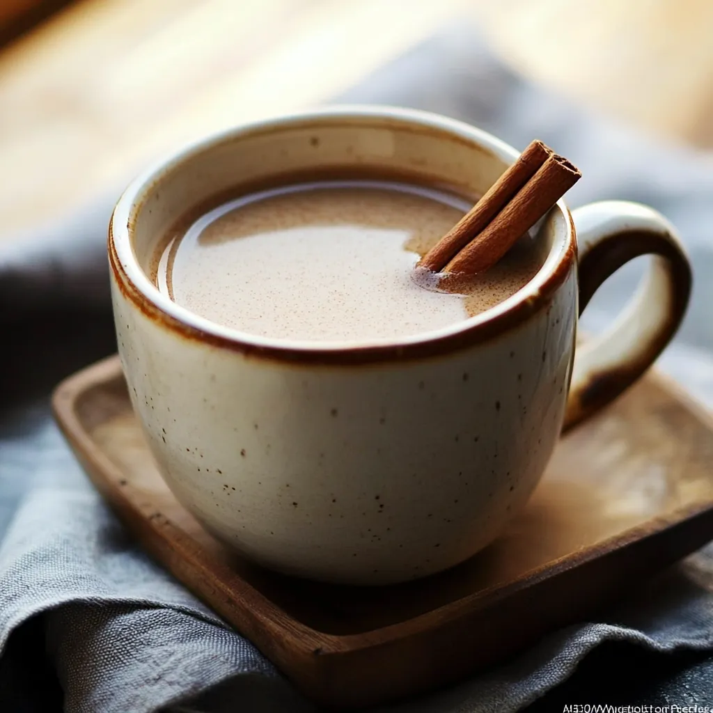 A cozy mug of cinnamon sore throat tea garnished with a cinnamon stick and a slice of lemon, steaming on a wooden table.