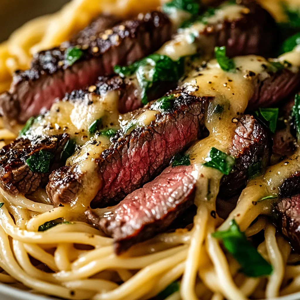 Garlic Butter Steak Lightning Noodles served in a bowl, topped with green onions and sesame seeds for a flavorful, quick dinner recipe.