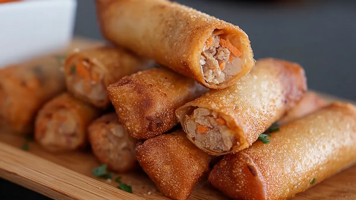 Golden crispy Filipino Lumpia Rolls served with sweet chili dipping sauce