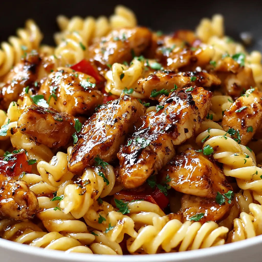 Creamy Honey Pepper Chicken Pasta with Parmesan and parsley in a white bowl