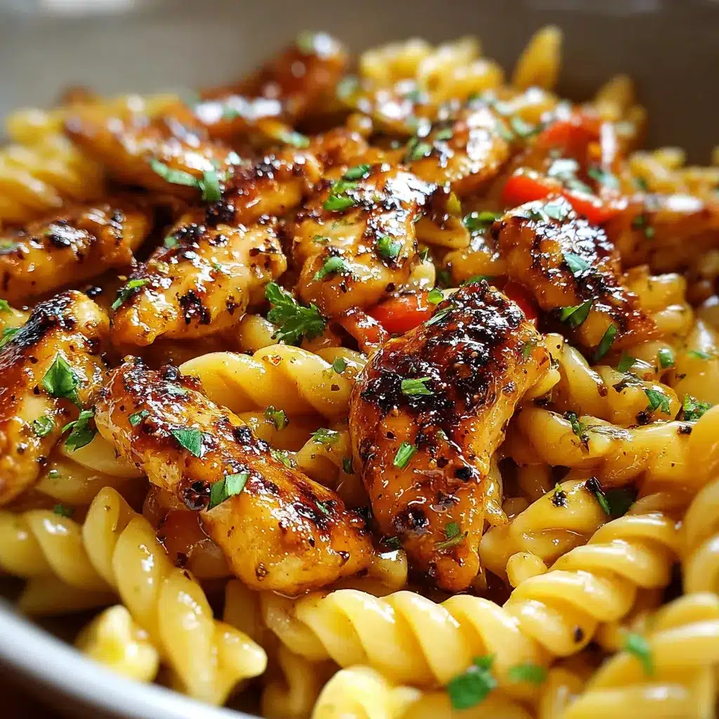 Creamy Honey Pepper Chicken Pasta with Parmesan and parsley in a white bowl