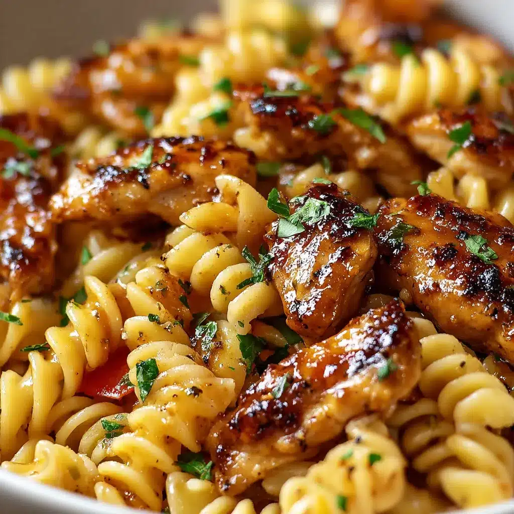 Creamy Honey Pepper Chicken Pasta with Parmesan and parsley in a white bowl