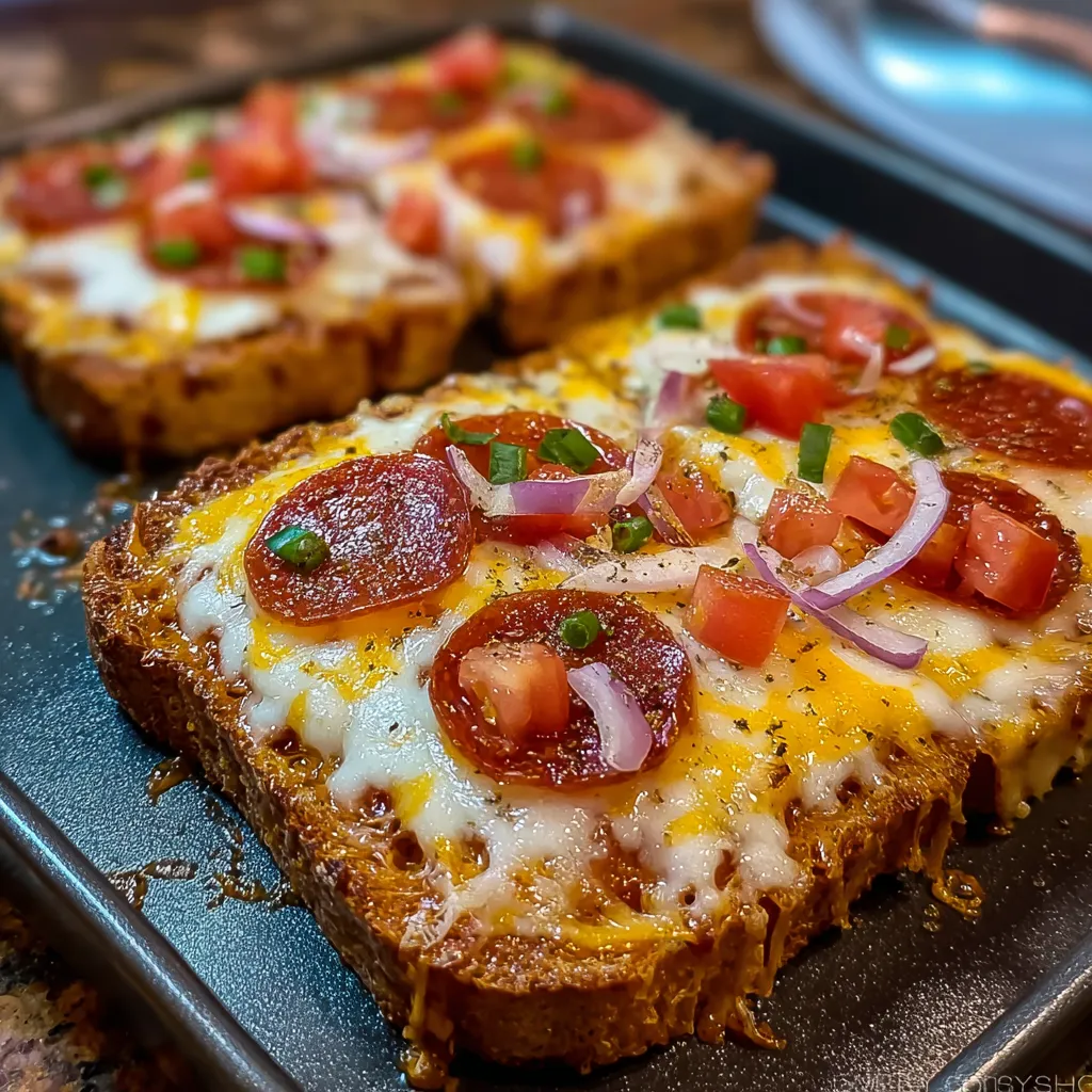 Air fryer Texas toast pizza topped with melted mozzarella, pepperoni, and fresh basil