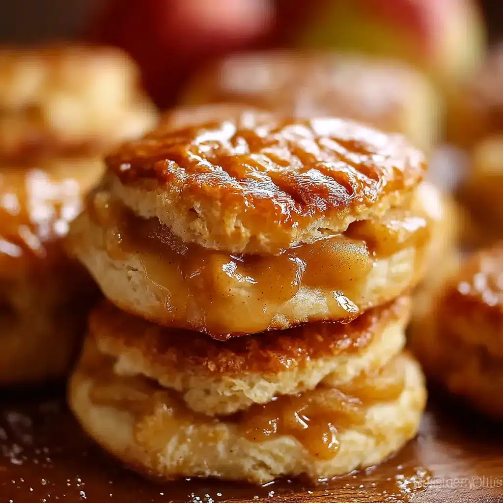 Apple Pie Biscuits on parchment paper with drizzle of vanilla glaze and warm cinnamon filling inside