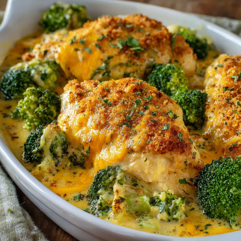 Cracker Barrel Broccoli Cheddar Chicken in a baking dish with golden cracker topping