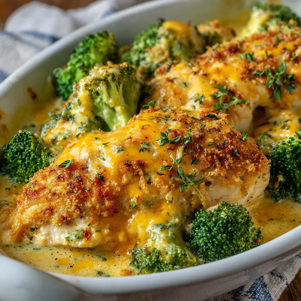 Cracker Barrel Broccoli Cheddar Chicken in a baking dish with golden cracker topping