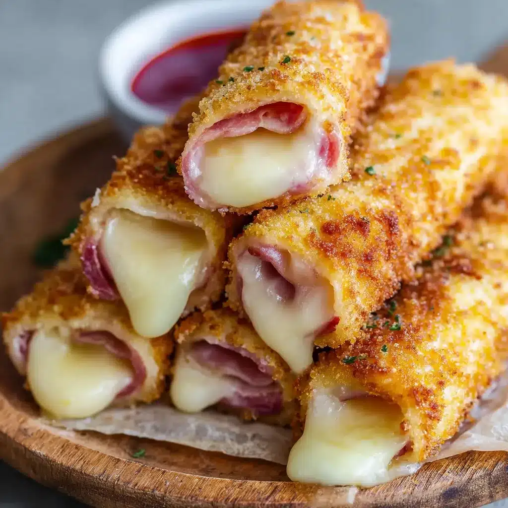 Golden, flaky baked ham and mozzarella cheese sticks twisted in puff pastry and sprinkled with sesame seeds and oregano.
