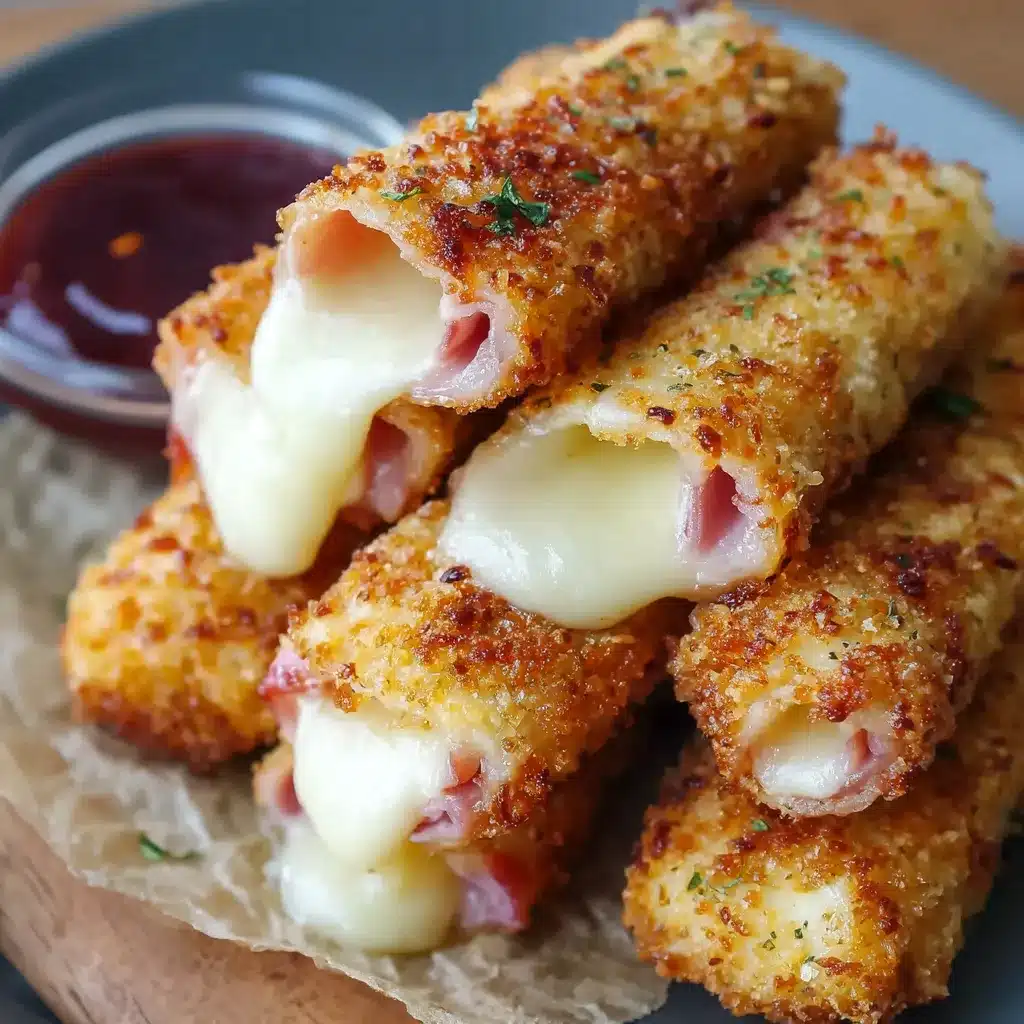 Golden, flaky baked ham and mozzarella cheese sticks twisted in puff pastry and sprinkled with sesame seeds and oregano.
