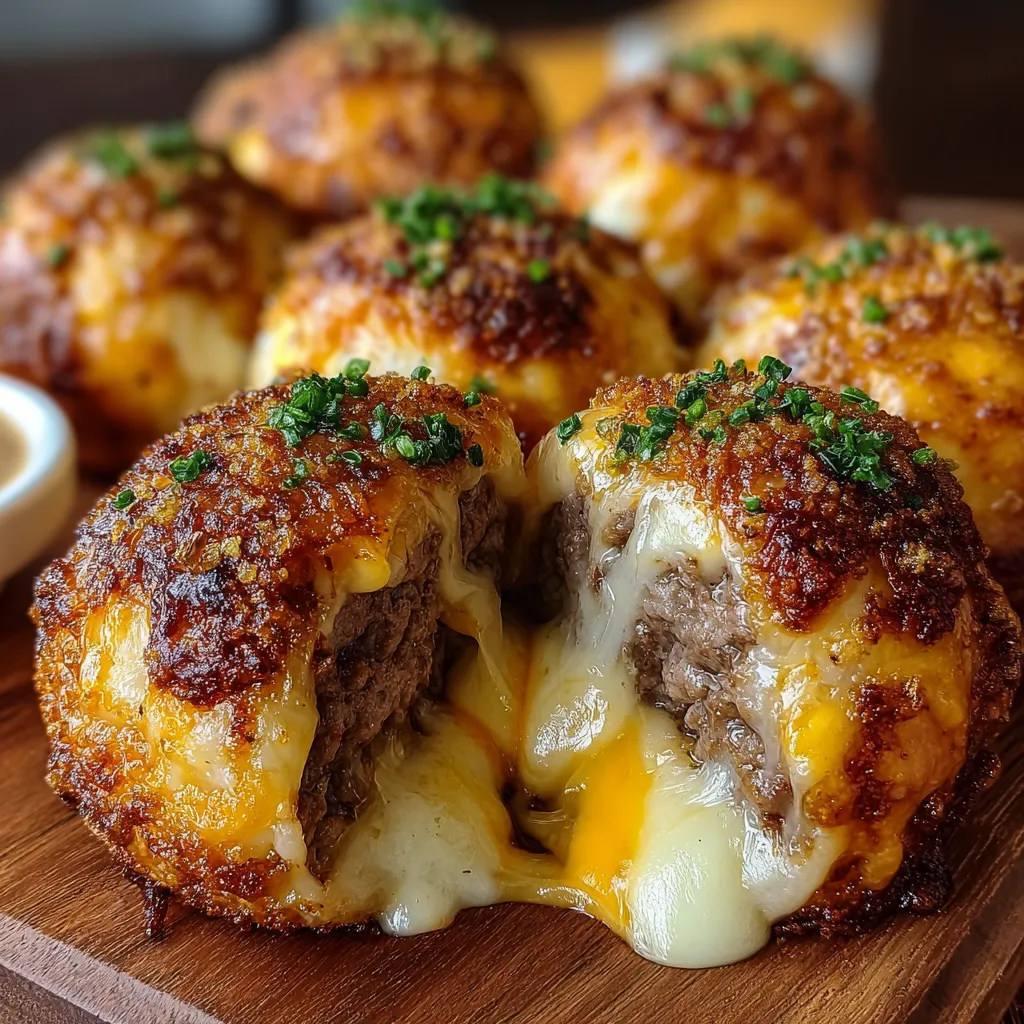 Golden Garlic Parmesan Cheeseburger Bombs on a baking tray topped with melted butter and fresh parsley
