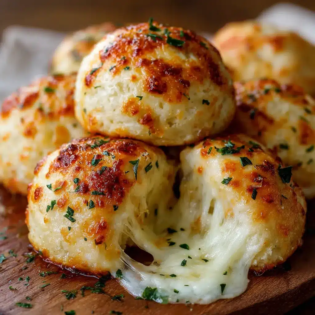 Gooey Mozzarella Biscuit Bombs served warm with marinara dipping sauce on a rustic plate.