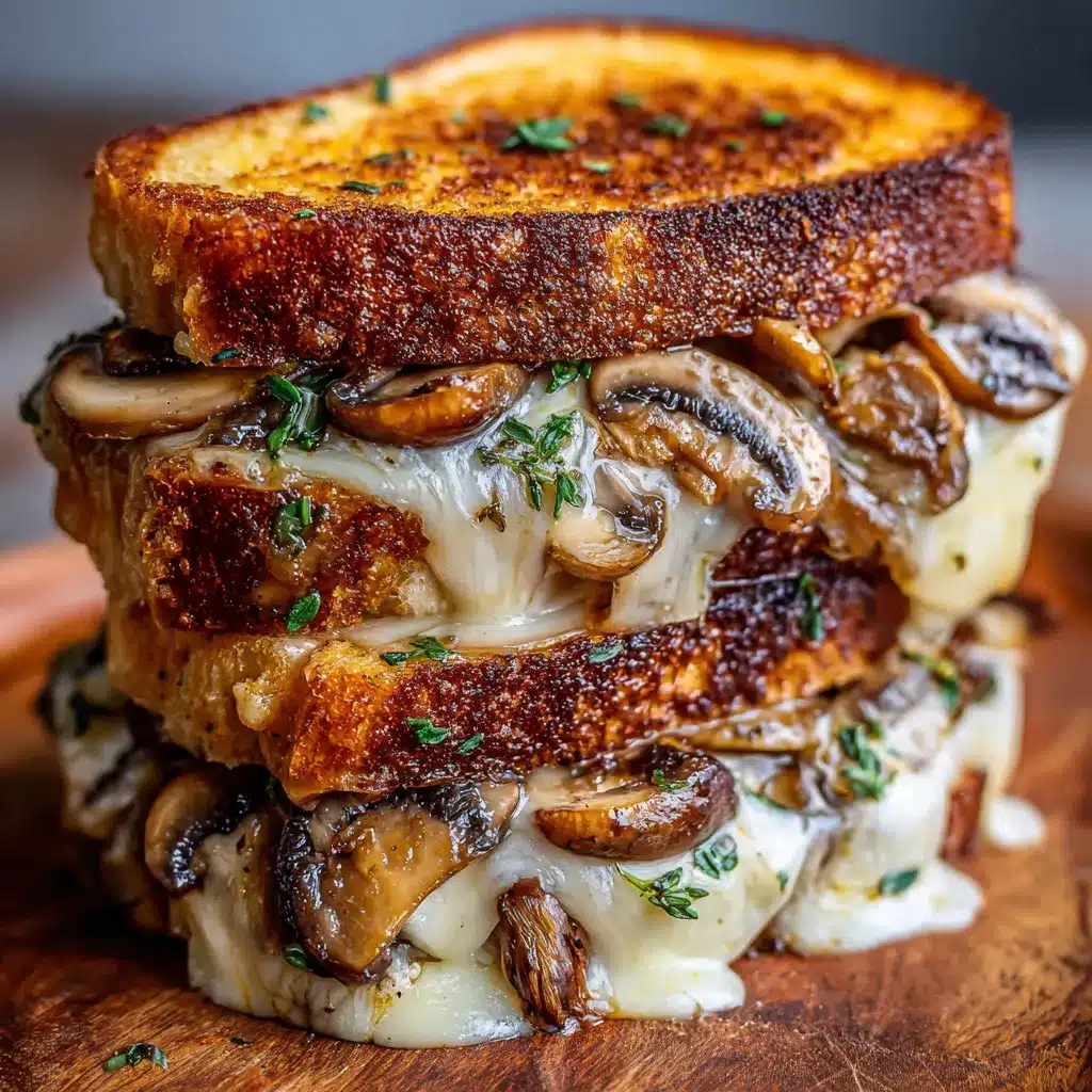 Juicy Swiss Mushroom Melt burger with melted cheese and golden sautéed mushrooms on a toasted bun.