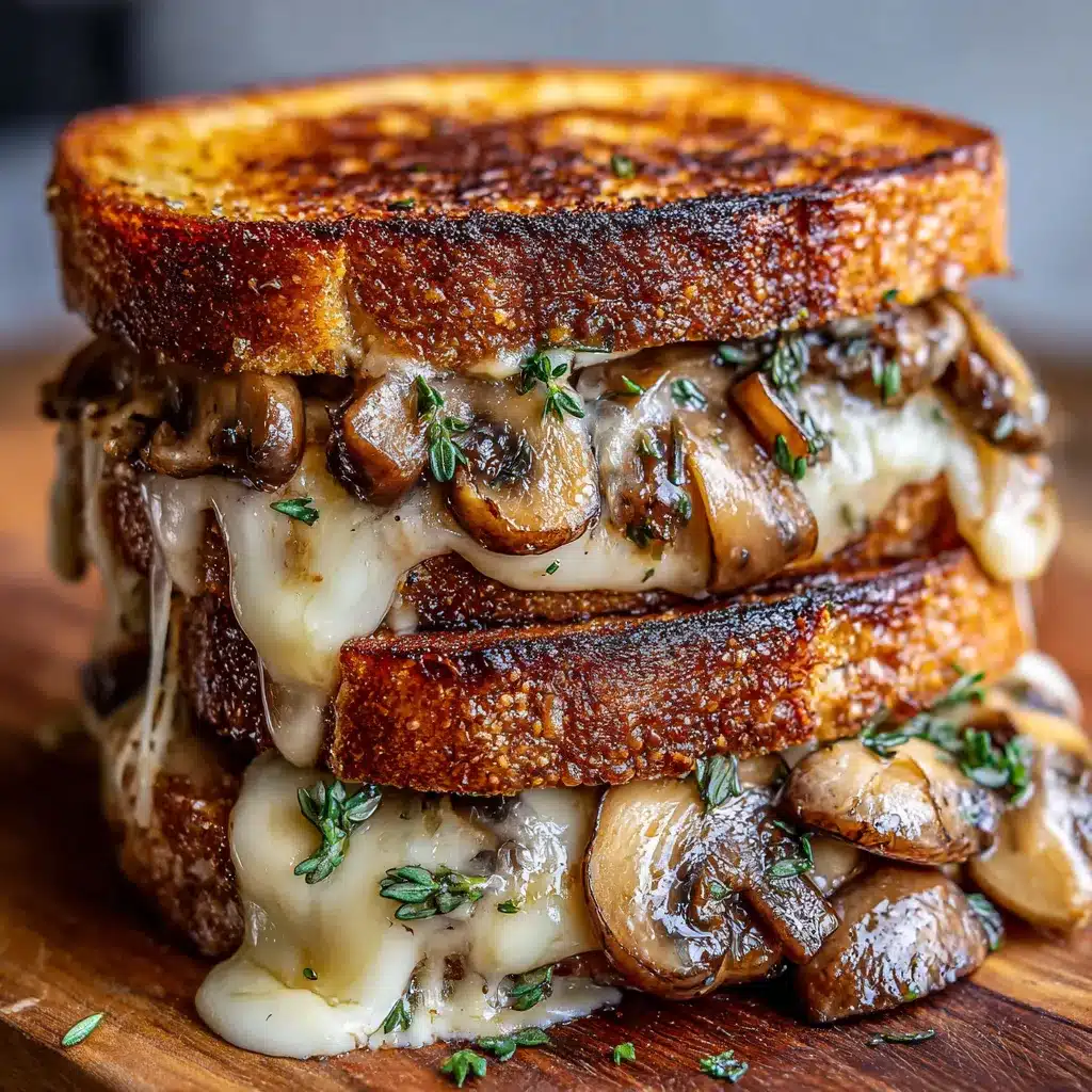 Juicy Swiss Mushroom Melt burger with melted cheese and golden sautéed mushrooms on a toasted bun.