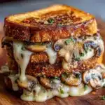 Juicy Swiss Mushroom Melt burger with melted cheese and golden sautéed mushrooms on a toasted bun.