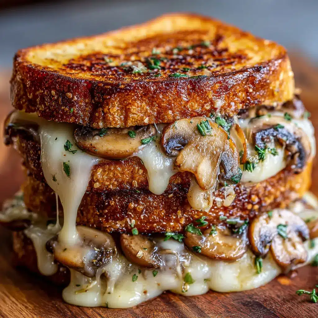 Juicy Swiss Mushroom Melt burger with melted cheese and golden sautéed mushrooms on a toasted bun.