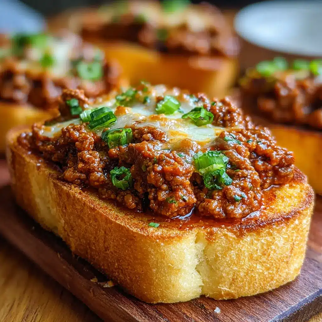 Texas Toast Sloppy Joes topped with melted cheddar cheese on a wooden board with fries
