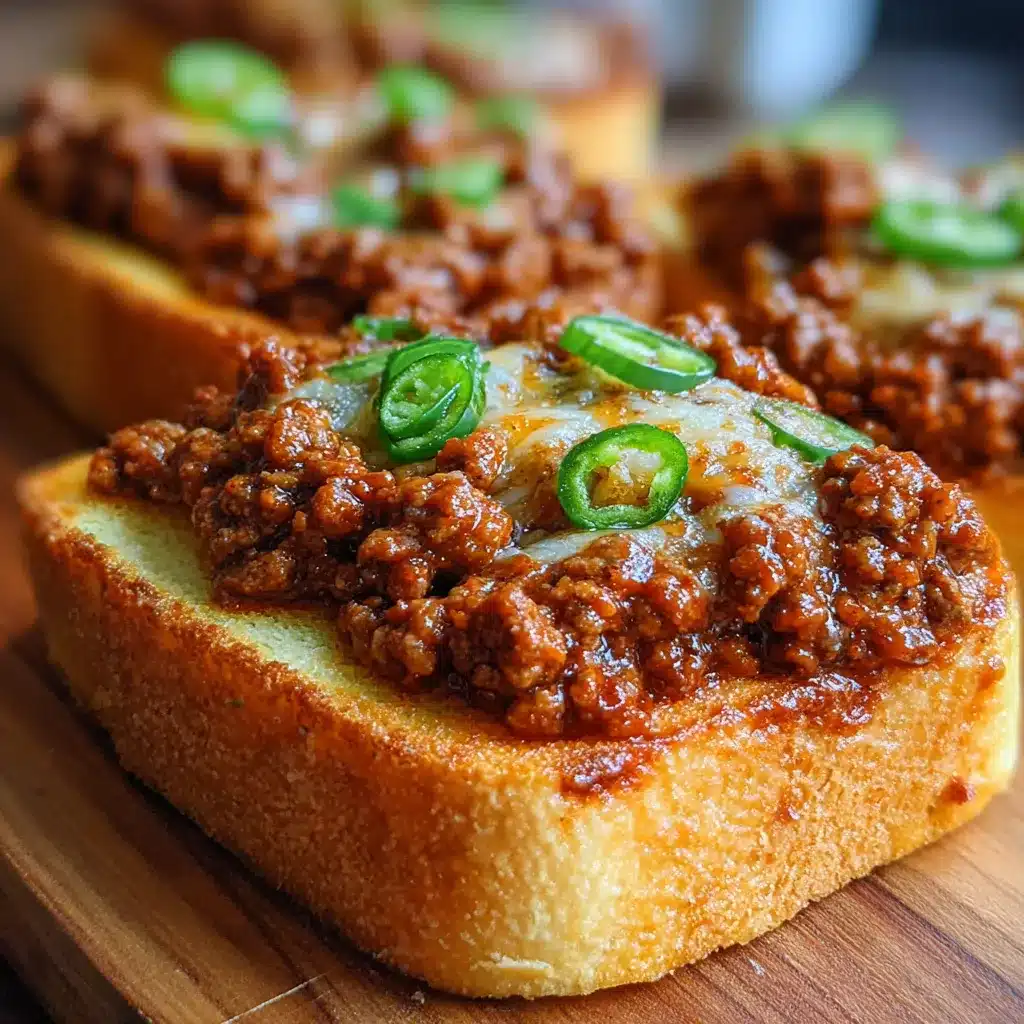 Texas Toast Sloppy Joes topped with melted cheddar cheese on a wooden board with fries