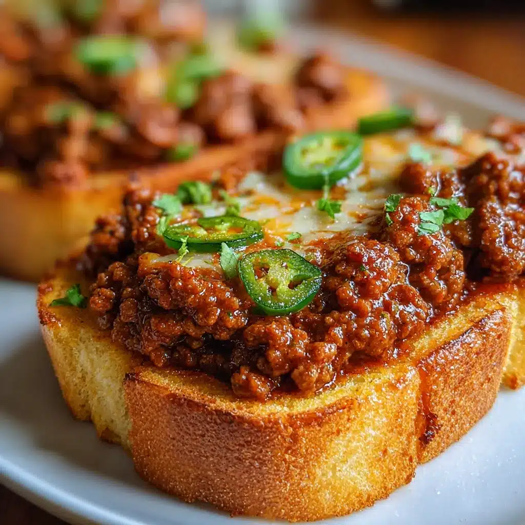Texas Toast Sloppy Joes topped with melted cheddar cheese on a wooden board with fries