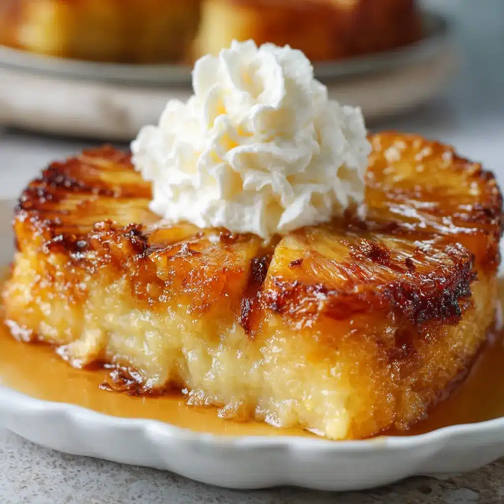 Golden pineapple bake topped with shredded coconut and crushed crackers in a baking dish