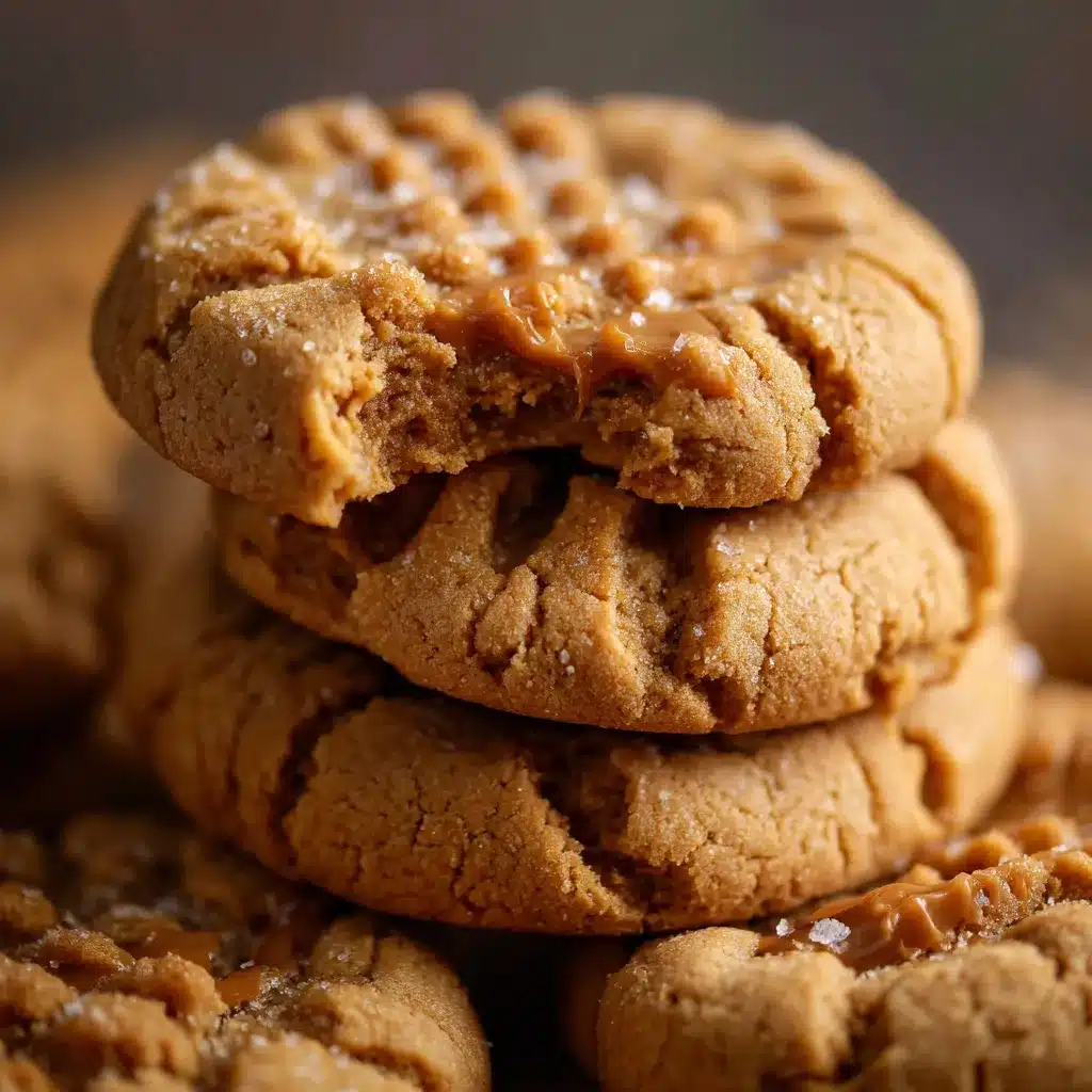 Close-up of thick and chewy peanut butter cookies on a cooling rack with crisscross fork marks.