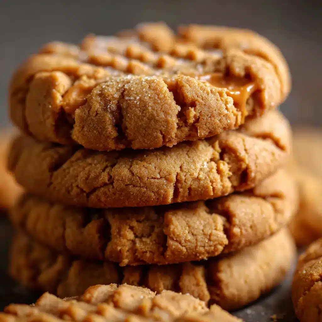Close-up of thick and chewy peanut butter cookies on a cooling rack with crisscross fork marks.