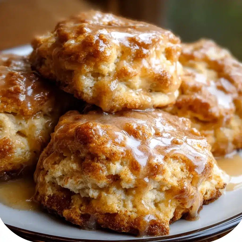 Golden Apple Pie Biscuits filled with cinnamon-spiced apples and drizzled with vanilla glaze.