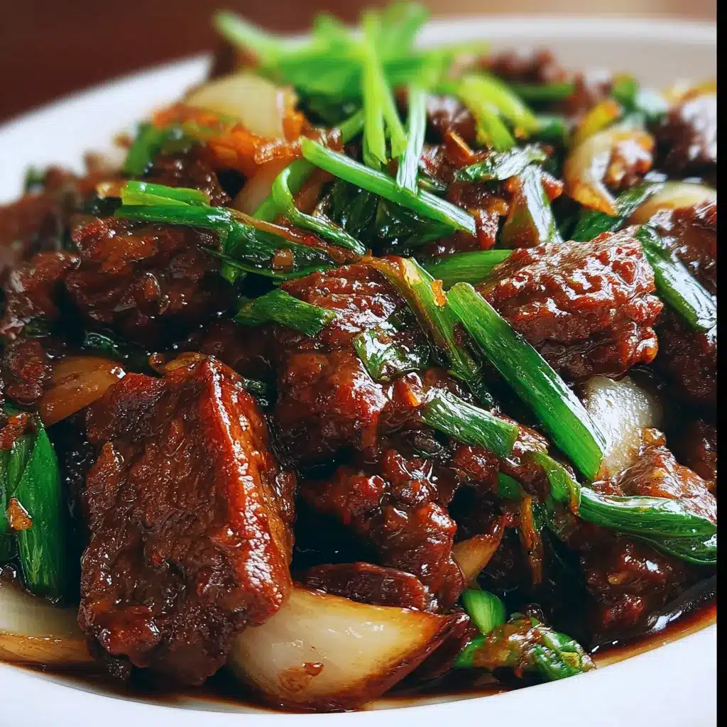 Beef stir-fried with Chinese onions in a savory brown sauce served over white rice.