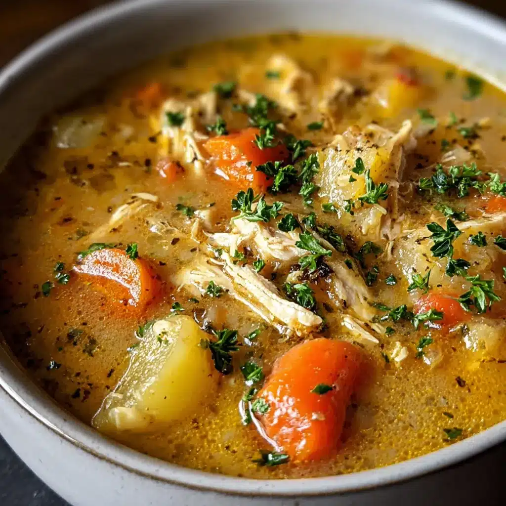 Bowl of creamy Crack Chicken Soup topped with crispy bacon, melted cheddar, and fresh parsley — rich, cozy, and comforting.