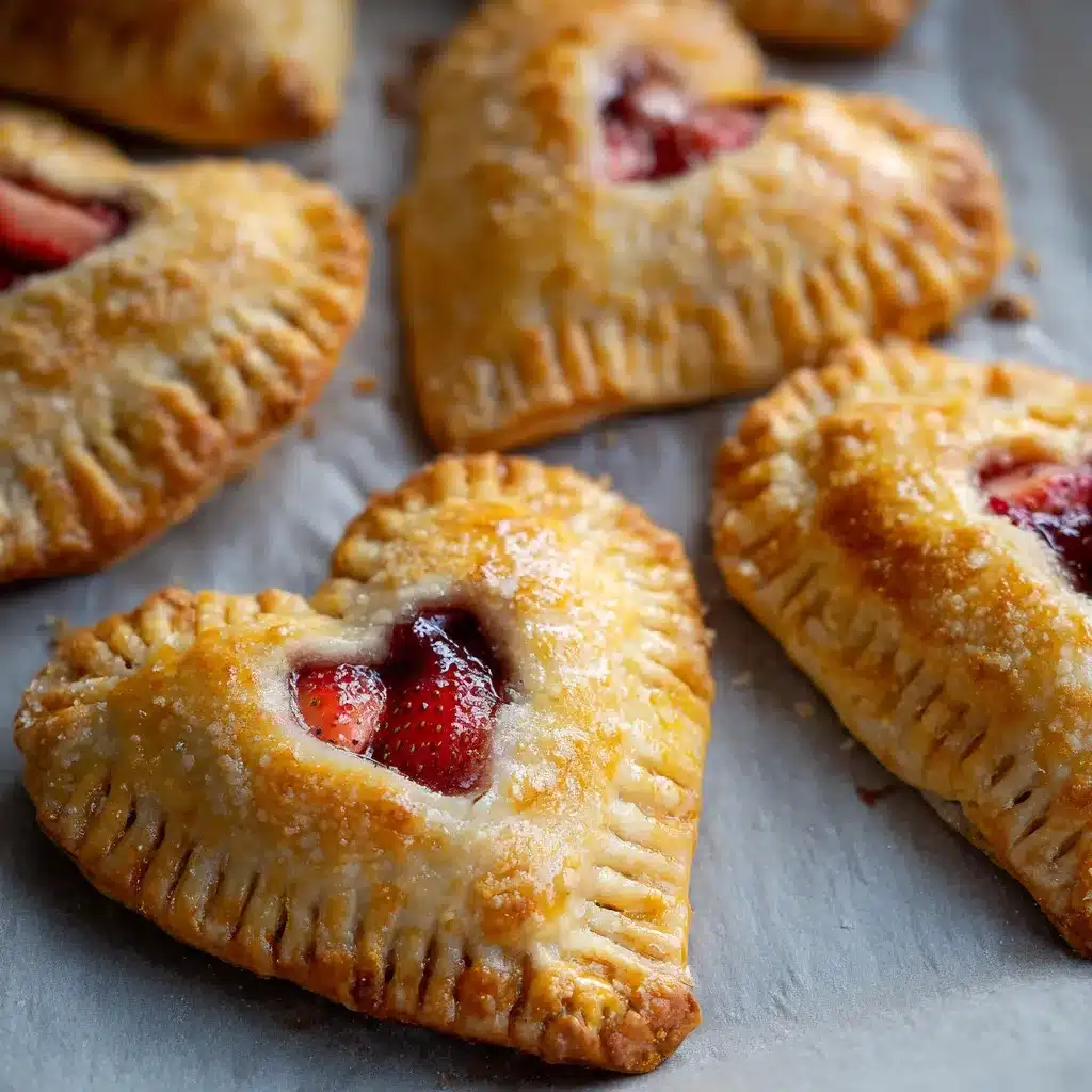 Strawberry heart-shaped hand pies cooling on a rack with vanilla glaze drizzle.