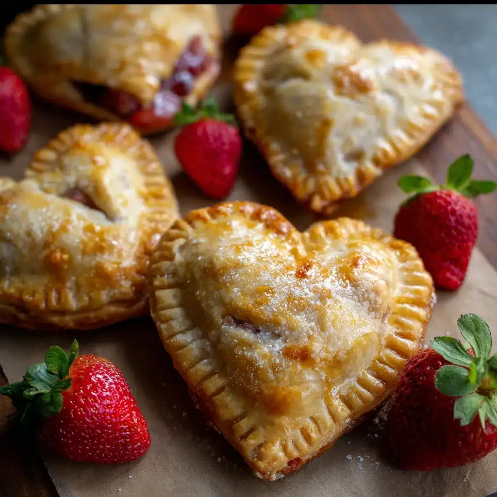 Strawberry heart-shaped hand pies cooling on a rack with vanilla glaze drizzle.