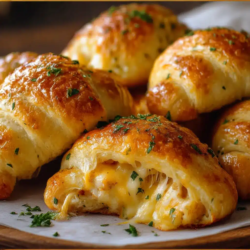 Cheesy Chicken Stuffed Crescent Roll freshly baked on parchment-lined baking sheet, golden and flaky