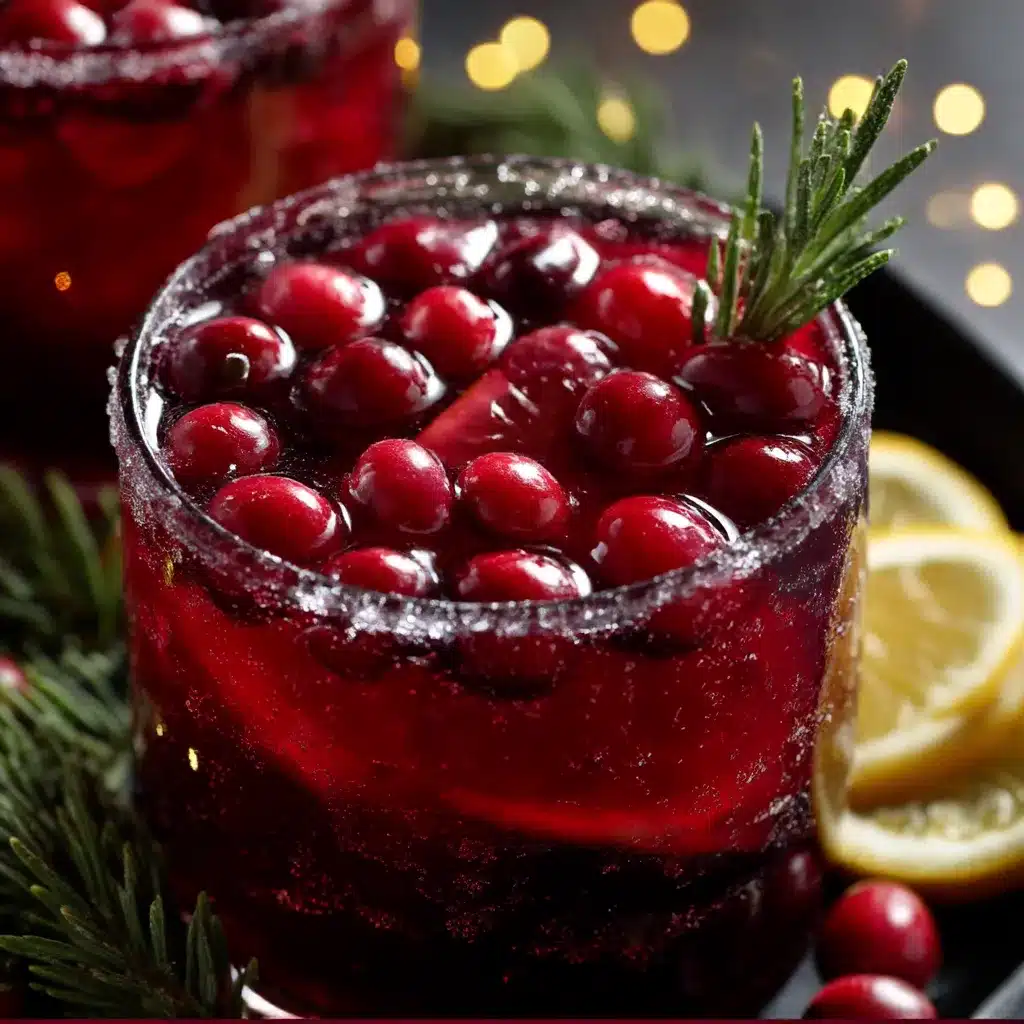 Midnight Frost Christmas Punch in a glass bowl with cranberries, pomegranate arils and citrus slices
