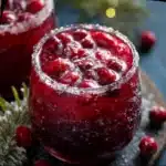 Midnight Frost Christmas Punch in a glass bowl with cranberries, pomegranate arils and citrus slices