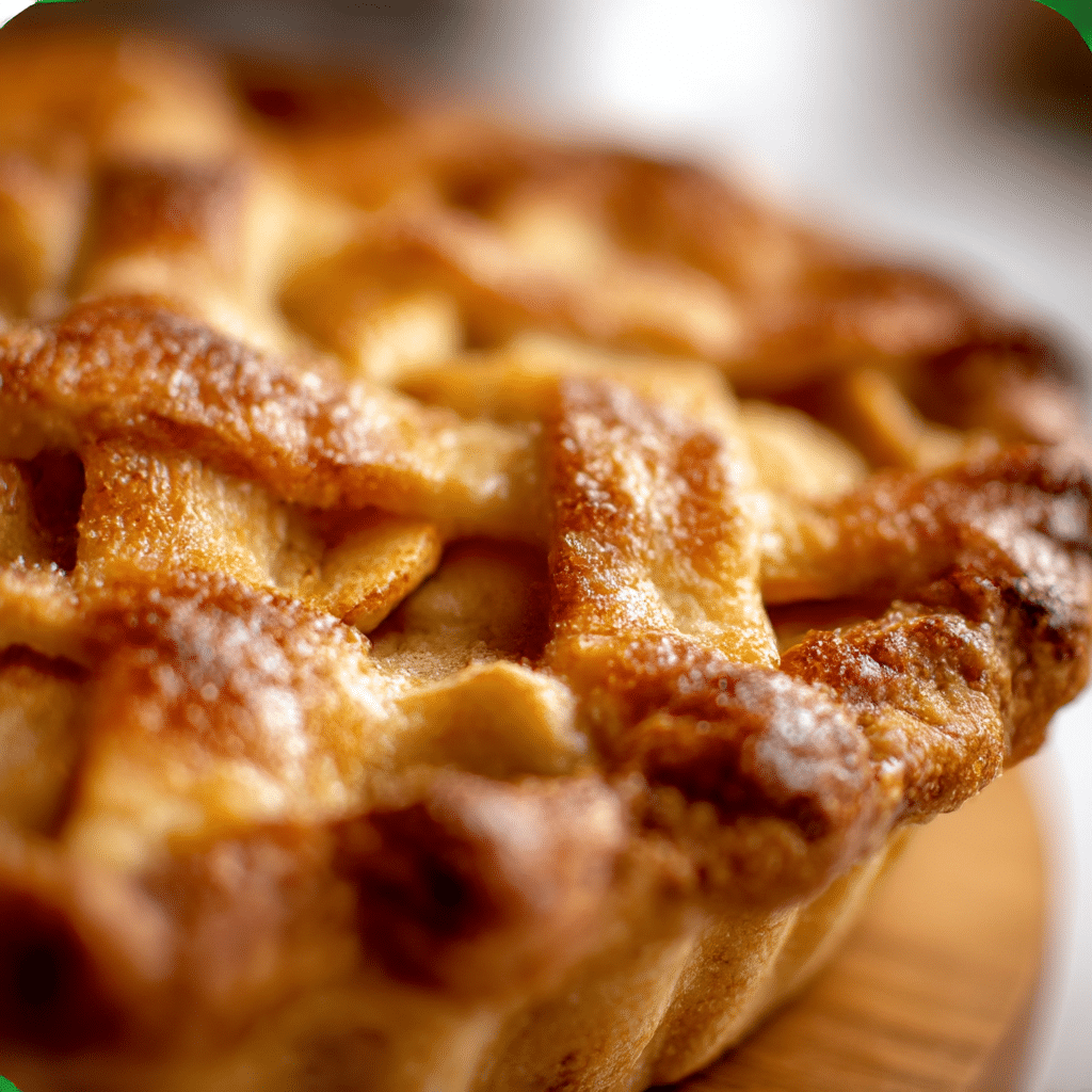 Golden buttery shortcrust apple pie with flaky crust and spiced apple filling