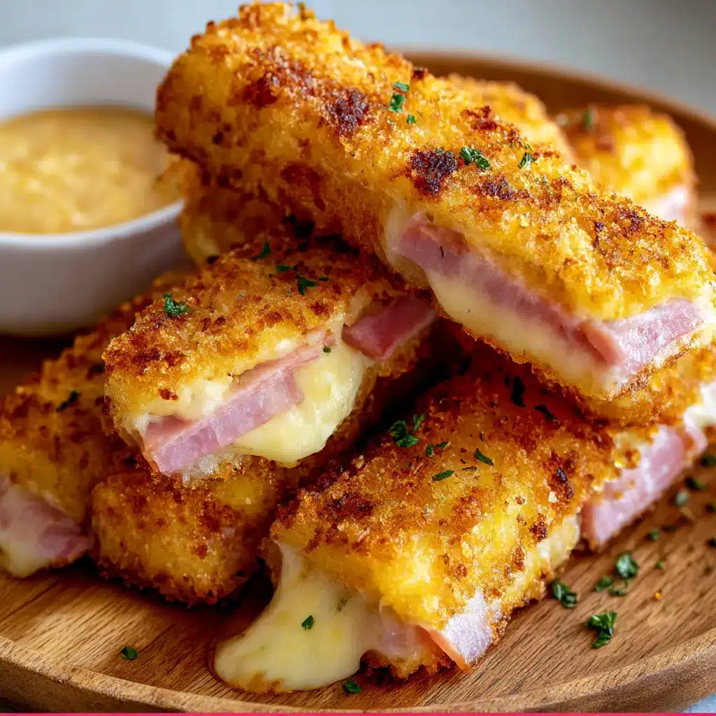 Air Fryer Ham & Cheese Sticks — crispy golden rolls with melted cheese inside served on a plate