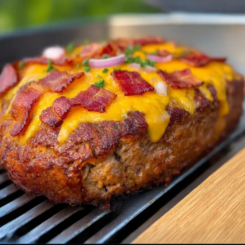 Cheeseburger Loaf fresh from the oven with melted cheddar and crispy bacon