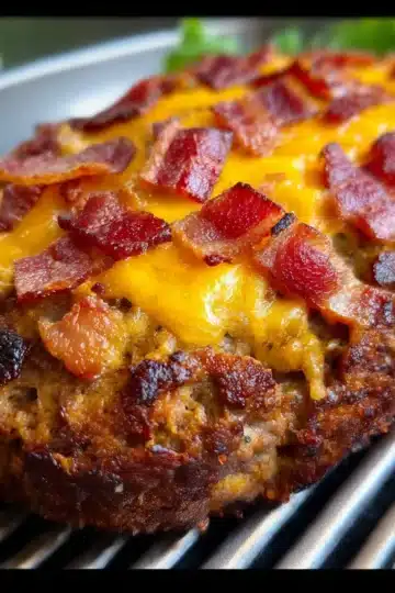 Cheeseburger Loaf fresh from the oven with melted cheddar and crispy bacon