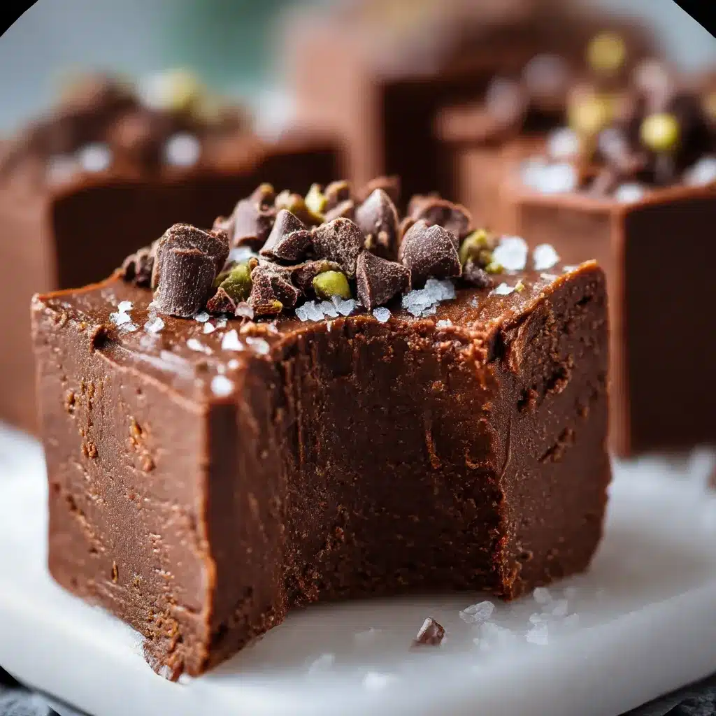 A batch of healthy no-bake cottage cheese chocolate fudge cut into small squares on parchment paper.