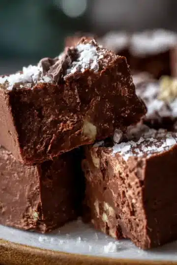A batch of healthy no-bake cottage cheese chocolate fudge cut into small squares on parchment paper.