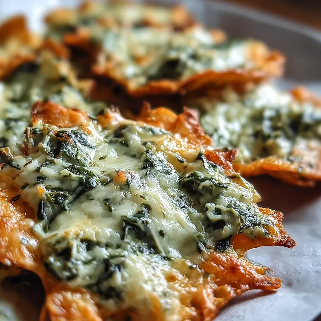 Golden Spinach Dip Cheese Crisps on parchment paper — crispy baked cheese bites with spinach filling