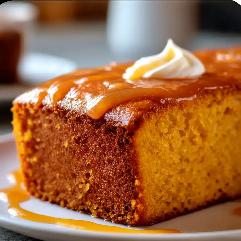 Slice of moist sweet potato butter cake with warm cinnamon spices on a rustic plate