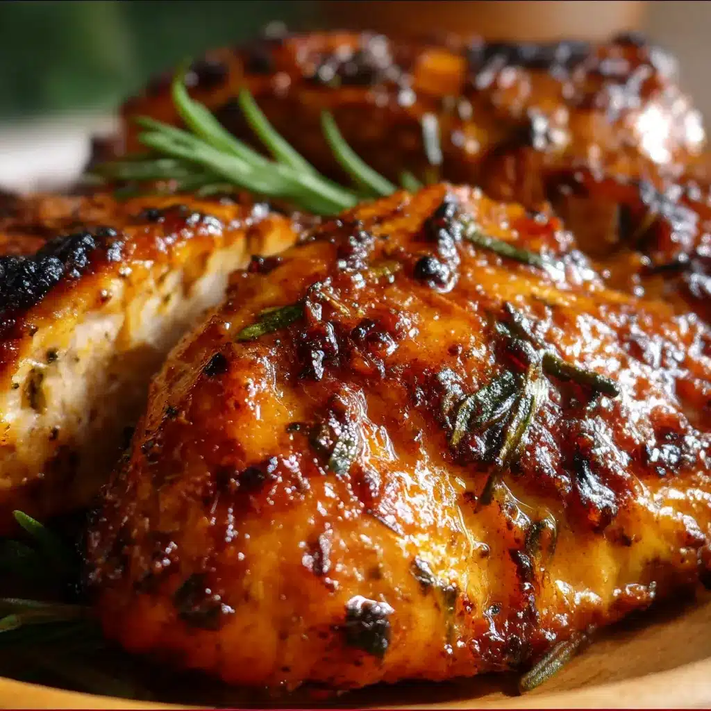 Juicy marinated chicken thighs with parsley garnish on a serving plate.